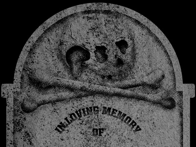 In Loving Memory death gig poster grave headstone skull skull and crossbones tomb