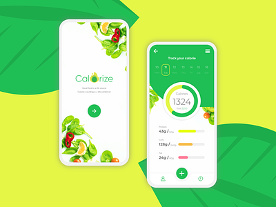 Calorize - App Concept adobe xd animation app app concept branding calories design flat health health app healthy eating icon illustration logo minimal typogaphy ui ux vector web