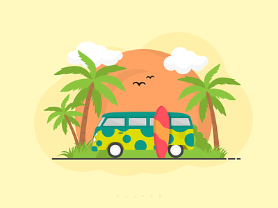 Tropical Diaries adobe illustrator animation beach beach party branding design design inspiration flat fun graphic design illustration illustrator logo minimal surfing tropical ux van vector