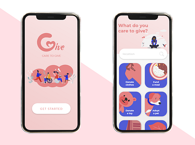 Give App - Concept for a Charity App adobe illustrator adobe xd app branding design illustration illustrator ui ux vector