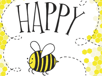 happy bee day. har har! bee birthday card greeting card hand lettering happy typography yellow