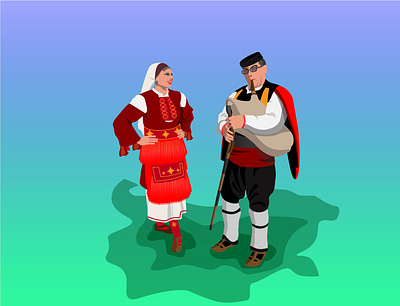 Couple in Bulgarian Folk Costume vector