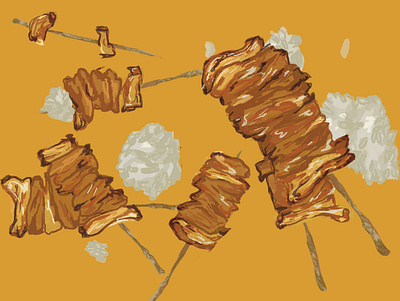 BREAKFAST OF THAILAND: Mhoo Ping(Grilled pork with sticky rice) breakfast food illustration photoshop