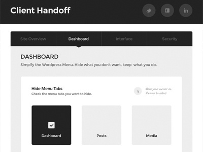 Client Handoff Dashboard black css gray html5 mobile responsive web development white wordpress