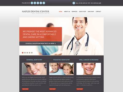 Naples Dental Center Home Page blue brown clean design html5 red typography website