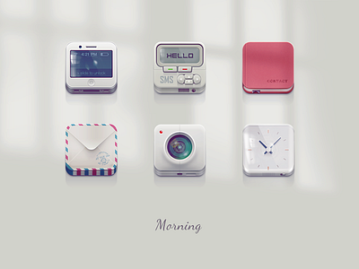 icon set camera clock contact email icon message morning phone sunshine