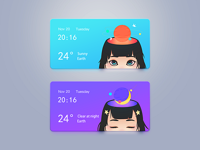 Weather Widgets Concept concept girl illustration night sunny weather widget