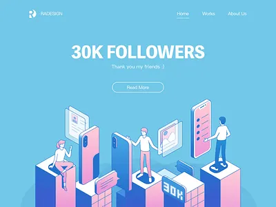 30K Followers 2.5d illustration isometric meeting phone web