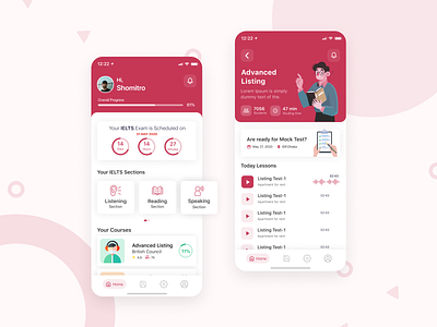 Online IETLS Exam Preparation (Online Learning) App UI app branding design english icon ielts illustration landingpage learning app listen listening modern design online learning reading reading app speking typography ui ux vector