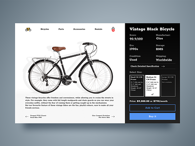Bicycle Information Page bicycle design page shop site ui web website