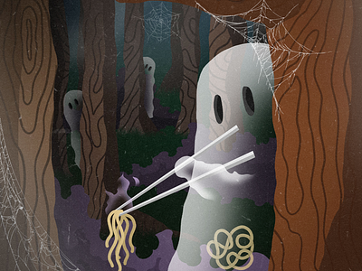 Ghost design flat ghost horor illustration noodles poster ramen social media spooky wood