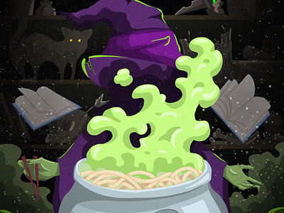 Witch design flat horror illustration noodles post poster potion ramen social media witch