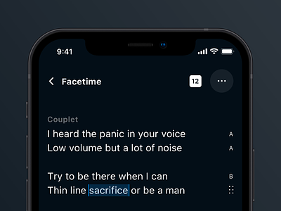 Rhyme is a text-editor for musicians app design design ios ios design lyrics product design rhymes side project text editor typography ui ux writing