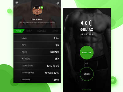 Goliaz - Fitness App application dark exercise fitness goal iphone user interface