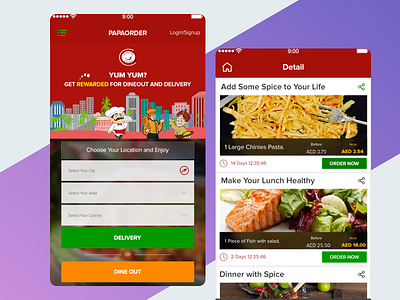 Papaorder - Online Food Ordering App delivery food only uae ui ux