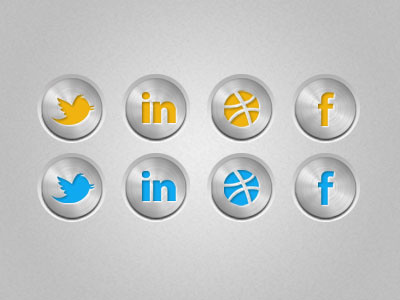 Metal Social Buttons blue dribble facebook gradient linkedin metal social texture twitter yellow