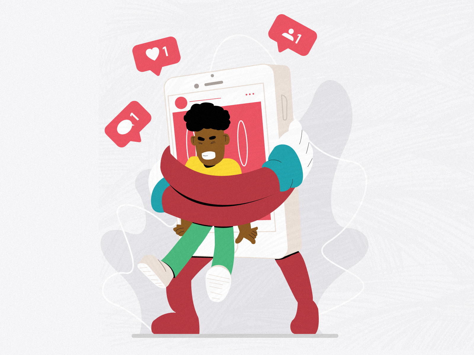 Social Media Addiction addict addiction comments follows hug illustration illustrator likes phone socialmedia vector vectorart