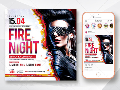 Fire Night Flyer after work party best modern flyers birthday celebration fashion girl fire bash fire flame flames friday flyer girls night out ladies night ripping effect sexy photo techno beats torn paper