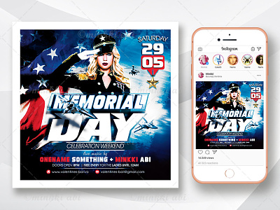 Memorial Day Flyer 4th of july air force american army general costume heroes commemoration independence day medal decoration memorial day memorial day flyer patriot soldier photoshop template us military usa flag
