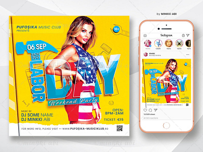 Labor Day Flyer best labor flyers construnction site creative artistic grunge texture holiday celebration instagram ad labor day labor flyer nightclub outdoor event paint roller parade pliers print promo psd template ruler us holiday weekend party working tools yellow