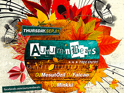 Grunge Autumn Flyer autumn party fall event octoberfest leaves tavern pub bar music staff musical notes grunge background advertising flyer template