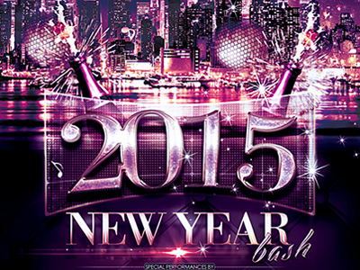 New Year Bash Flyer 12 oclock 2015 flyers anniversary flyer best glamorous birthday invitation celebration ceremony deluxe new year fireworks poster new year party new years eve purple violet jubilee top luxury