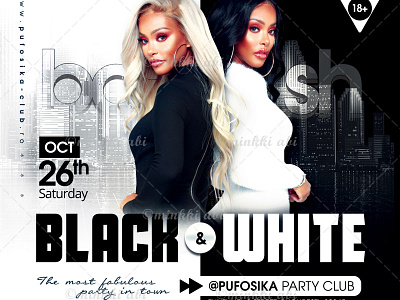 Black and White Bash Flyer advertising template best white black white flyer black affair city skyline classy elegant disco party fashion glamour ladies night flyers sexy deluxe square vip lounge top luxury bash