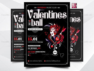 Valentines Ball Flyer amor amour best valentines flyers carnival festival costume v day elegant romantic heart mask love passion masquerade flyer queen of hearts valentine party valentines ball venetian mask