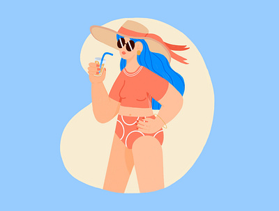Vamos a la playa beach character chill cocktail color design girls glasses had hand holiday illustration illustrator playa summer sun texture woman