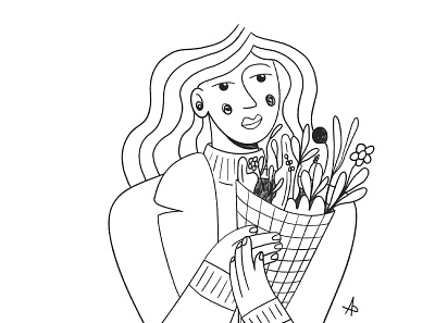 Illustration sans titre 02 black character characterdesign design flower flowers girls illustration illustrator line lineart linework procreate texture white