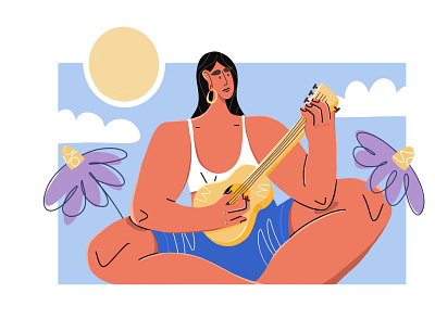 Enjoy #1 character cloud color enjoy flower illustration landscape music procreate ukulele woman