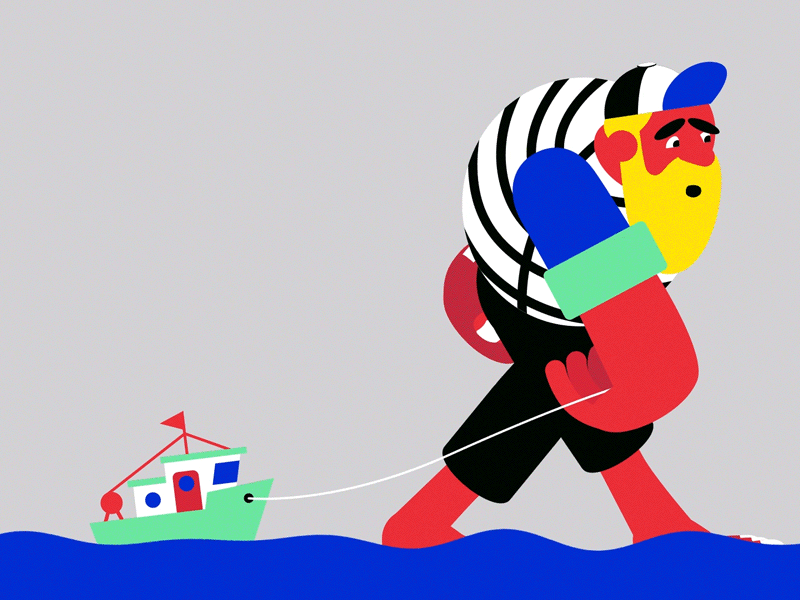 Sailor 2d animation boat character duik sea walking