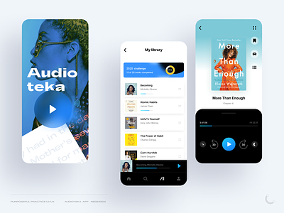 "Audioteka" app redesign audio audiobook audioteka blue books branding design digital books ebooks player practice purposeful uiux