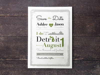 Save The Date 2014 design green identity postcard print save the date texture type vintage wedding