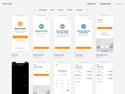 Bitcoin UI Kit design system browser app application bitcoin crypto cryptocurrency design ui