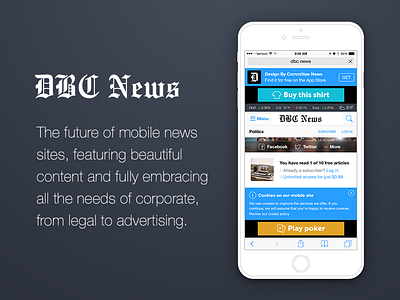 DBC News Concept app blue clean flat home ios iphone landing page mobile news search web design