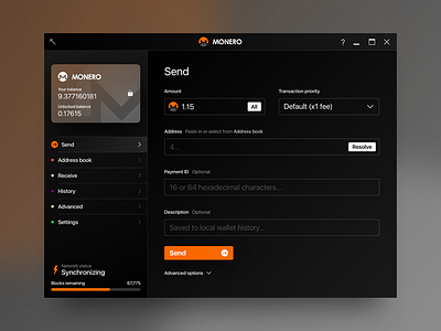 Monero Wallet GUI bitcoin black crypto cryptocurrency ethereum finance fintech monero money open source orange wallet