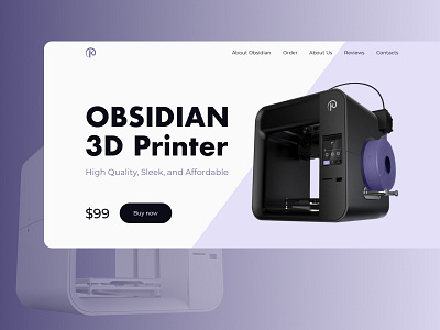 Obsidian 3D Printer 3dprinter black design gala bandana kodama lilac minimal obsidian purple typography ui ux web website