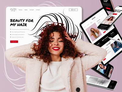 Beauty for my hair beauty salon girls hair hair salon haircut hairstyle mobile design red signup ui ux webdesign