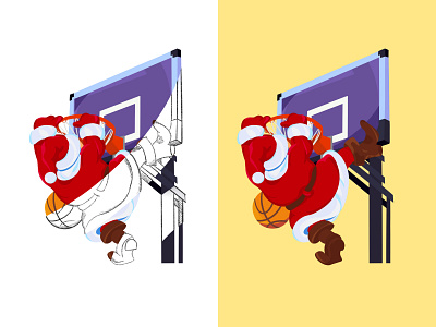 Santa Claus dunker art basketball court dunk graphic design illustration net playground procreate santa streetball