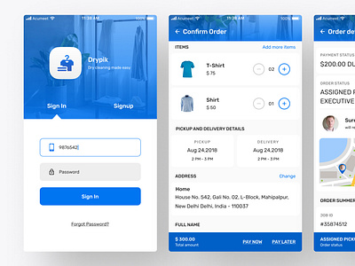 Dry Cleaning Mobile App UI/UX app apploitte branding design dry cleaning laundry app logo design minimal mobile app soumeetra ui user experience user interface ux