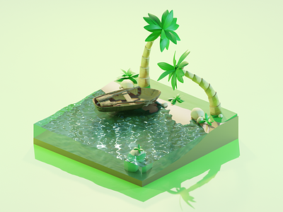 Tropical Island 3d blender blender3d boat illustration island lowpoly render tropic