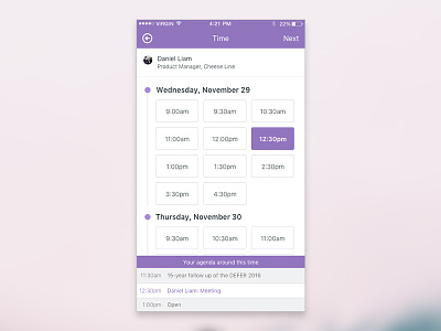 1:1 Meeting Scheduling Time Picker