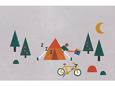 Bandit card bandit bicycle camping illustration ontheroad pannier thiefinthenight vectorillustration