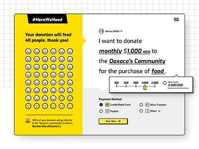 #HereWeNeed Landing Page - Daily UI #003 003 brutalist dailyui design donation usability flat landing page non-profit ui ui ux ui ux ideas ux web yellow