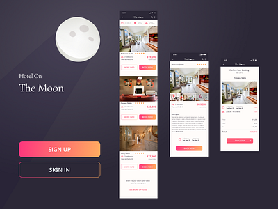 Hotel On The Moon - Booking App app design booking app figma hotel app hotel on the moon illustration ios app moon reservation travel app ui ui design ui ux ux design