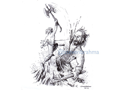 Warrior vs Giant giant illustration illustrator knight pen and ink traditional traditional art traditionalart warrior