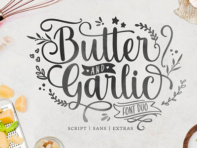 Butter and Garlic Font branding charracter font font awesome font design illustration logo logotype minimal romantic script script font vector