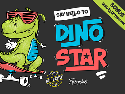 Dino Star Font branding cartoon comic cool cute dino dinosaur display fancy flyer font font awesome funny headline illustration labels logo logotype quotes