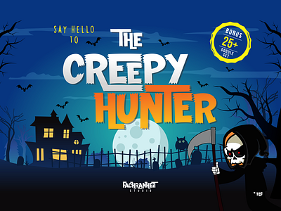 THE CREEPY HUNTER charracter design flat font font design illustration logo minimal typography website